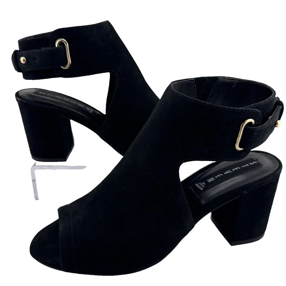STEVEN MADDEN 6 Leather Black VENUZ Sandals Peeptoe Slingback Block 3